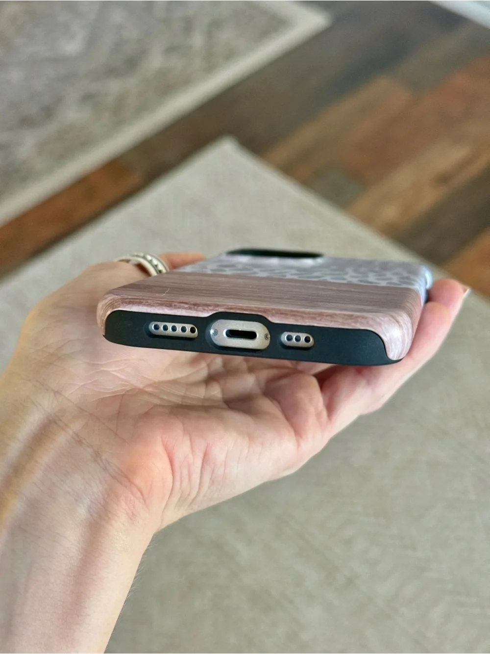 Gray Droplet & Wood-Accent Print MagSafe Phone Case for iPhone 12 or 12 Pro